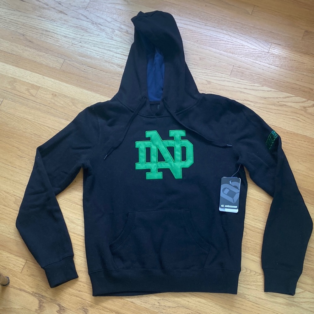 Notre Dame Embroidered Black and Green Sweatshirt Hoodie
